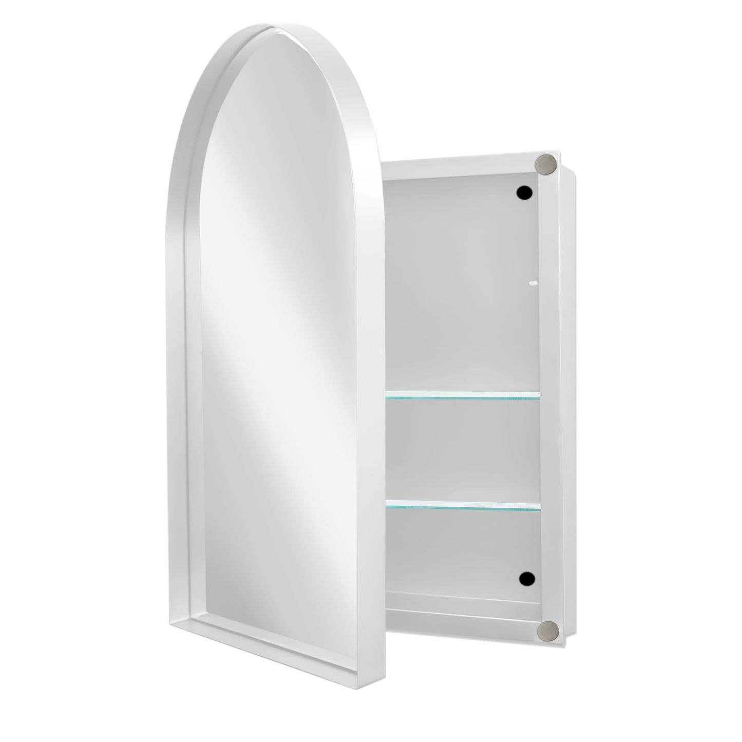 Arched Recessed Medicine Cabinet, Metal Framed Bathroom Wall Cabinet With Mirror And Adjustable Shelves, Wall Mirror With Storage For Bathroom - White