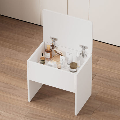 Contemporary Small Space Vanity Table Set With Adjustable Lighted Mirror And Storage Chair - White