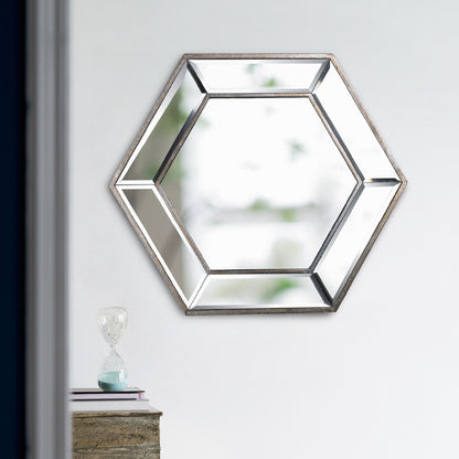 Hexagon Wall Mirror With Contemporary Glass Design, Home Decor Accent Mirror For Living Room, Entryway, Bedroom - Silver
