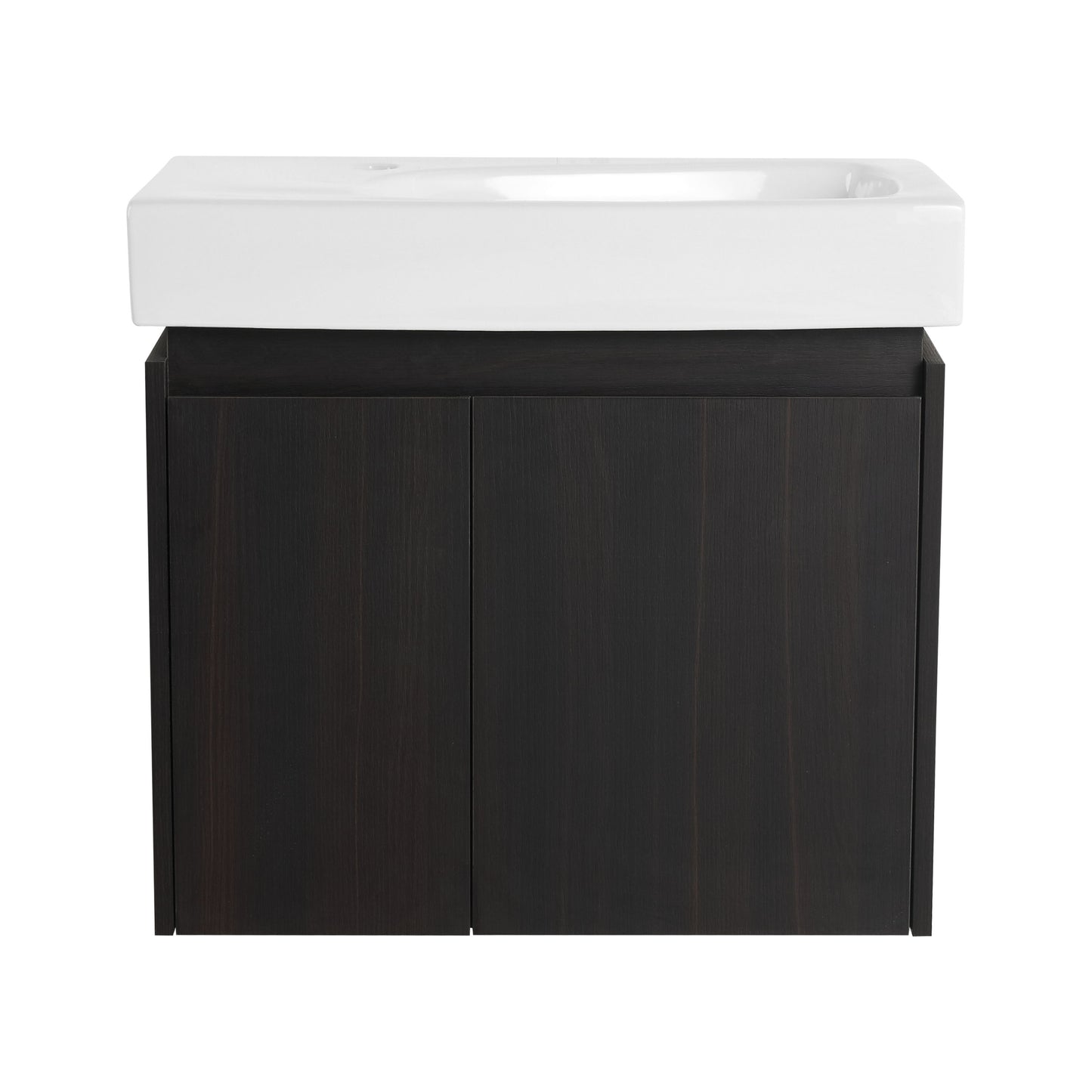 Modern 24" Bathroom Vanity With Ceramic Basin, Wall Mounted Sink Combo Cabinet - Black