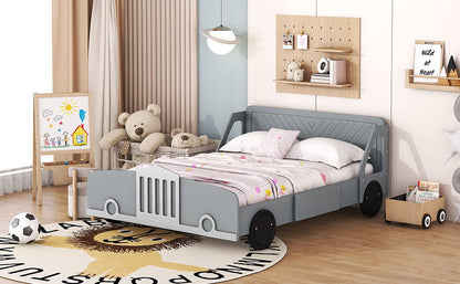 Full Size Car Shaped Platform Bed With Wheels - Gray