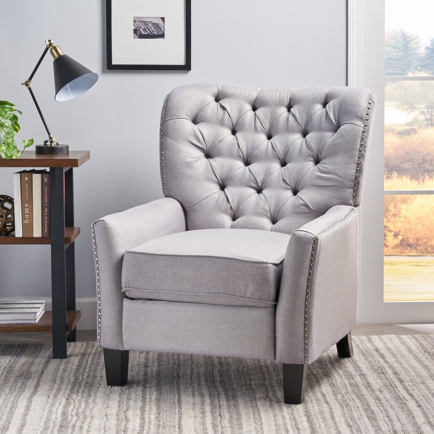Modern Push Back Recliner - Light Gray