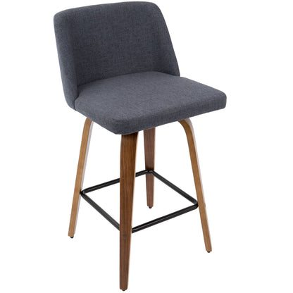 Toriano - Mid-Century Modern Counter Stool (Set of 2) - Walnut / Blue