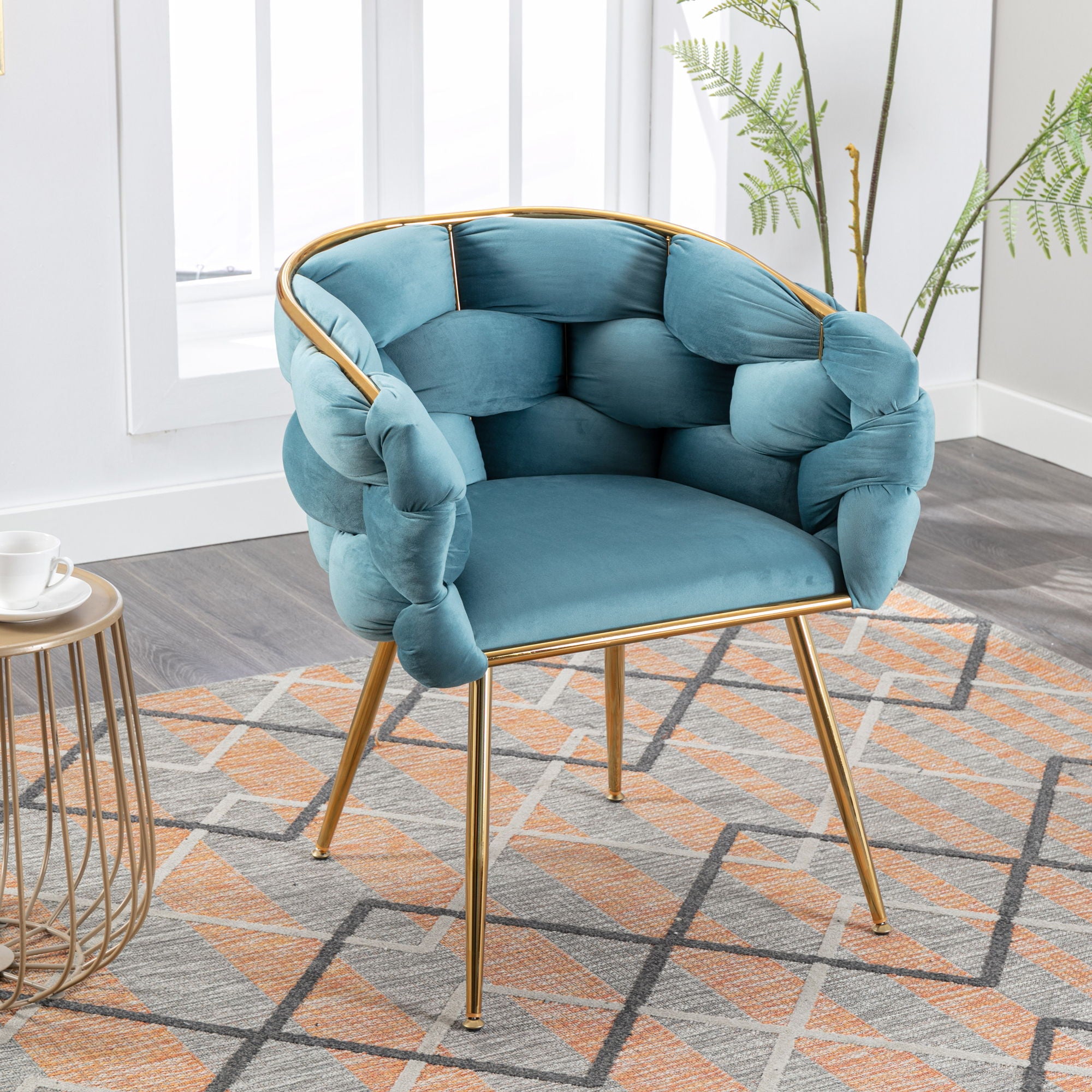 Luxury Modern Simple Leisure Velvet Single Sofa Chair Bedroom Lazy Person Household Dresser Stool Manicure Table Back Chair - Blue