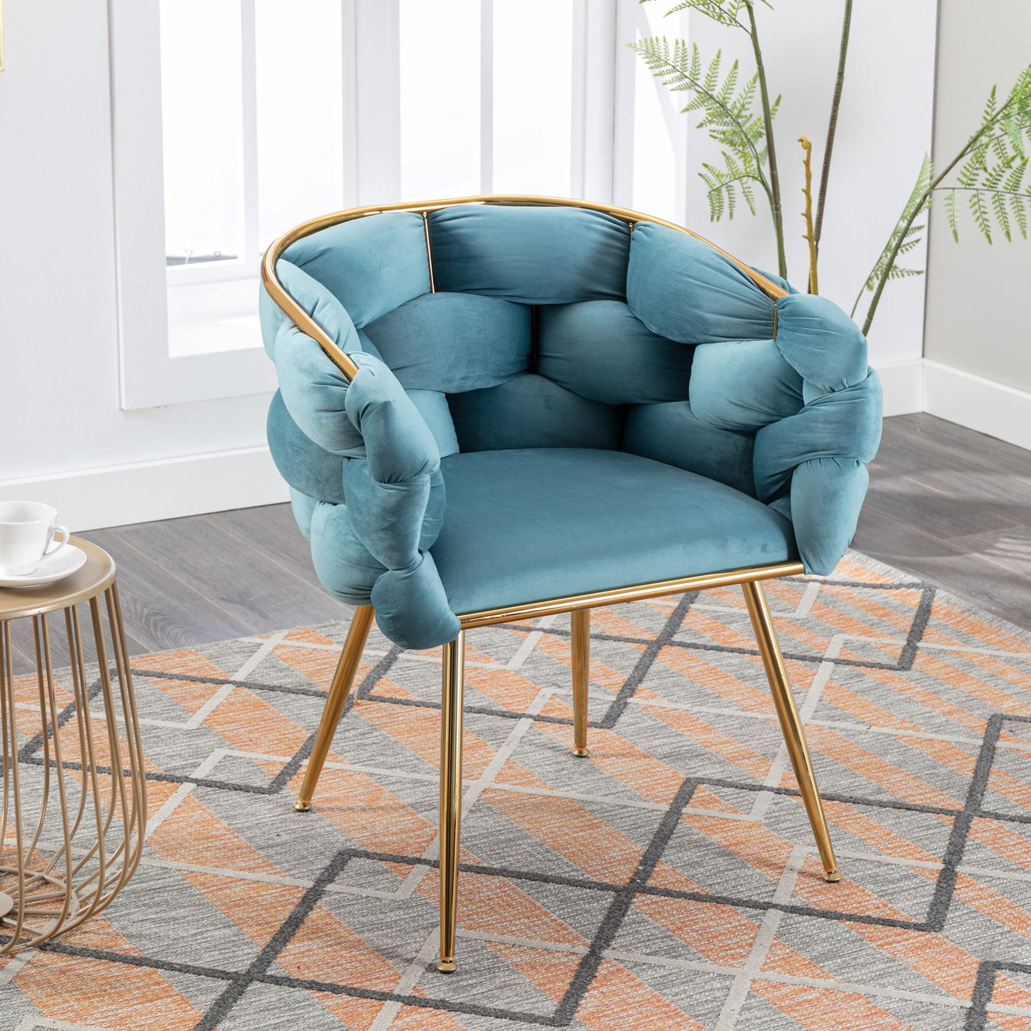 Luxury Modern Simple Leisure Velvet Single Sofa Chair Bedroom Lazy Person Household Dresser Stool Manicure Table Back Chair - Blue