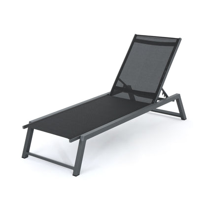 Outdoor Chaise Lounge With Mesh Back And Metal Frame - Black
