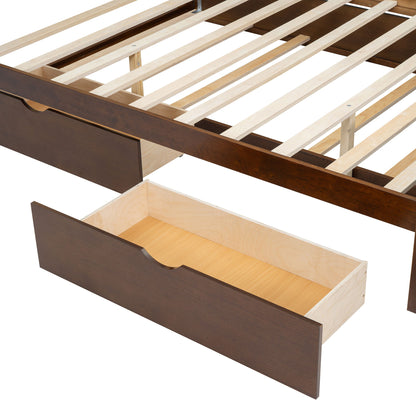 Queen Size Headboard Bed With 2 Drawers And Trundle Walnut