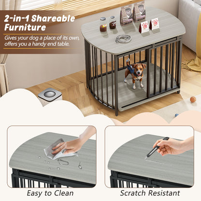 Furniture Style Dog Crate For Small And Medium Dogs, Wooden Cage Indoor Kennel Furniture, Modern Dog Crate End Table With Double Doors - Gray