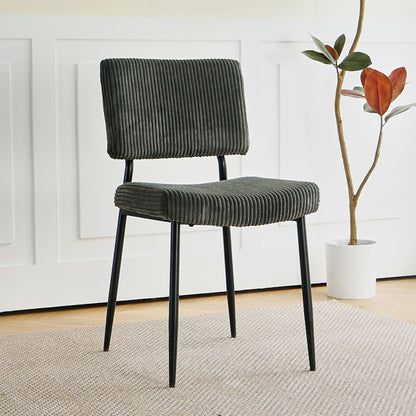 Modern Dining Chair (Set of 2) Fabric Upholstered With Black Metal Legs, Home And Bedroom Use - Gray