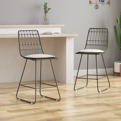 Yearning - Iron Counter Stool With Water Resistant Cushion - Gray / Ivory