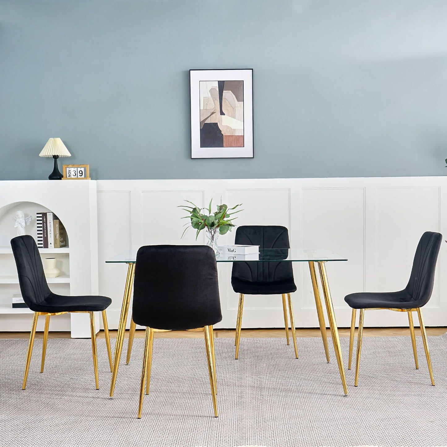 Modern Light Luxury Dining Chair With Gold Metal Legs (Set of 4) - Black