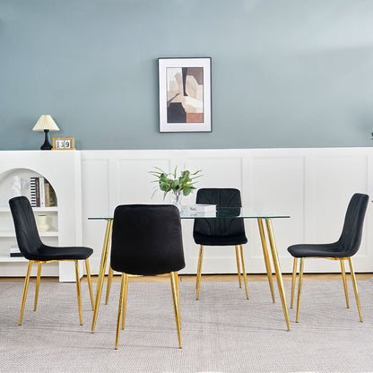 Modern Light Luxury Dining Chair With Gold Metal Legs (Set of 4) - Black