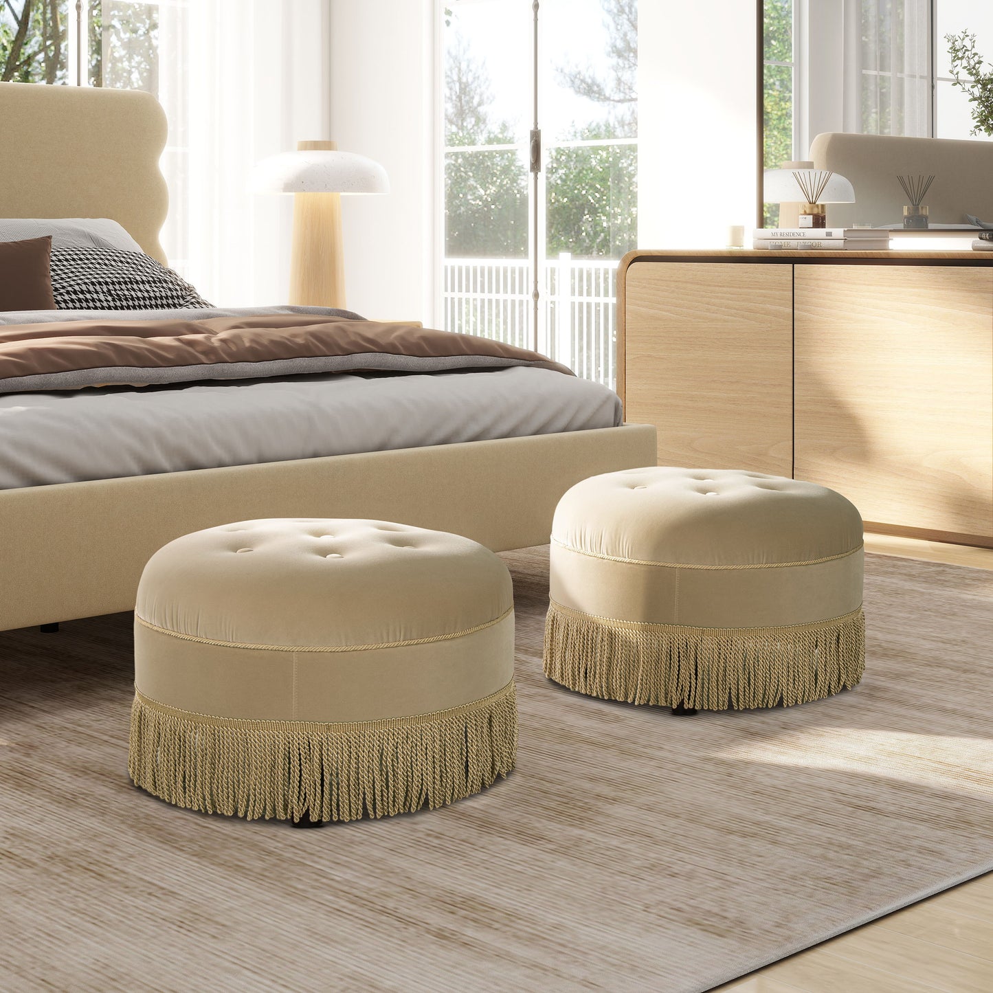 Yolanda - Round Upholstered Accent Ottoman - Fawn Brown