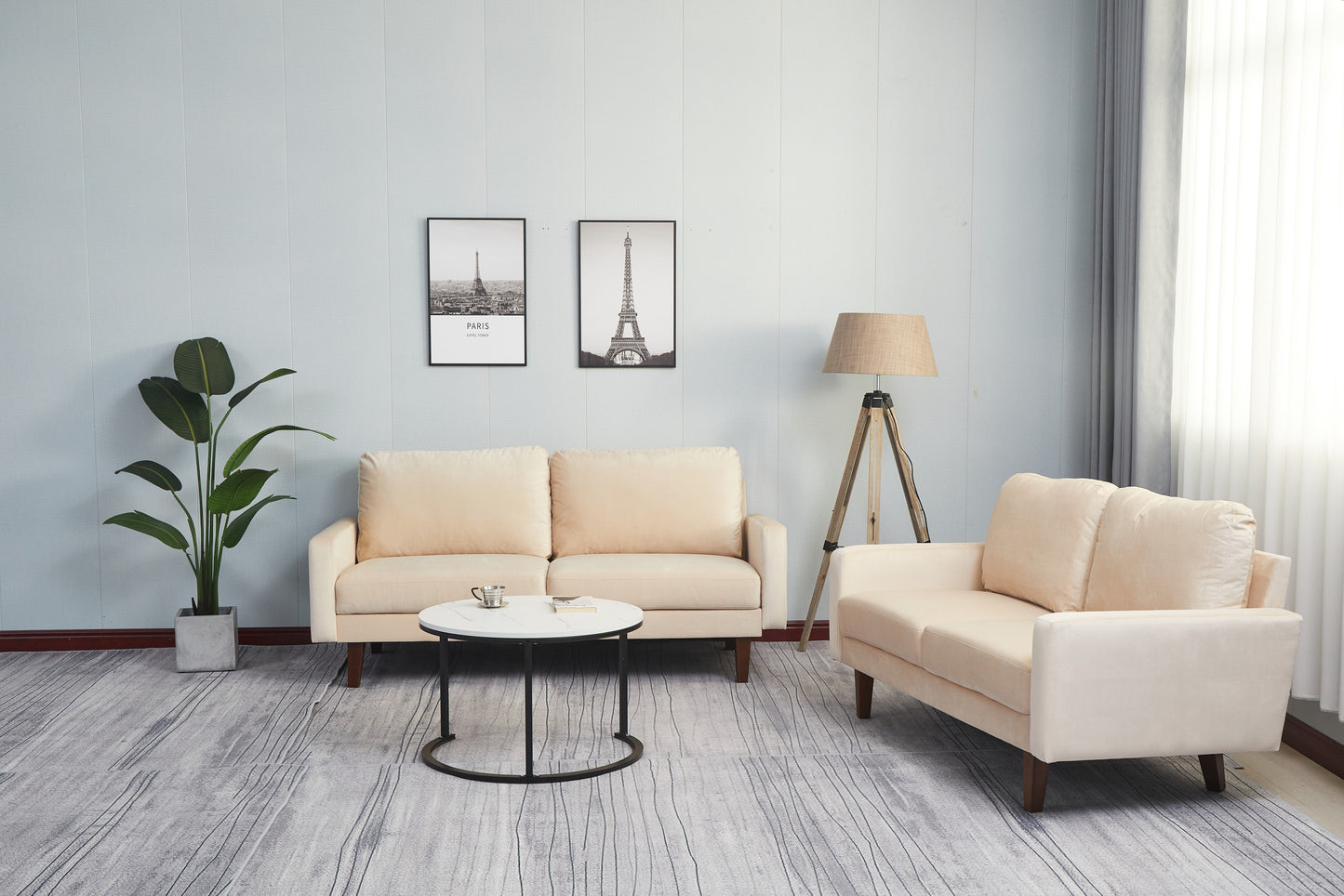 Stationary Loveseat - Beige