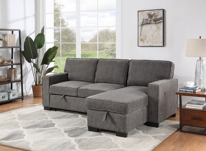 Estelle - Reversible Sleeper Sectional With Storage Chaise Drop-Down Table 2 Cup Holders And 2 USB Ports - Dark Gray