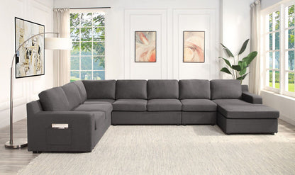Waylon - 7 Seater U-Shape Sectional Sofa Chaise With Pocket - Gray