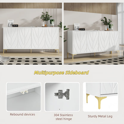 Creative Carved 4 Door Sideboard With Handleless Press To Open Design - White