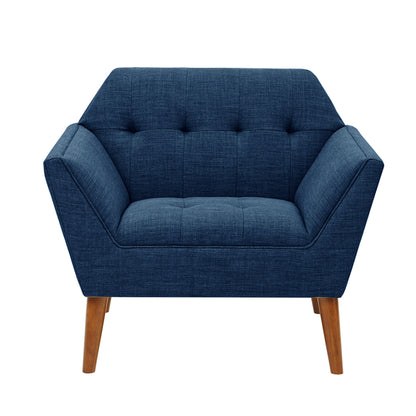 Mid - Century Lounge Chair With Button Tufting Polyester And Pecan Wood - Blue
