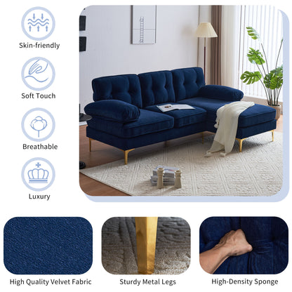 Modern L Shaped Sectional Sofa For Living Room And Bedroom - Blue