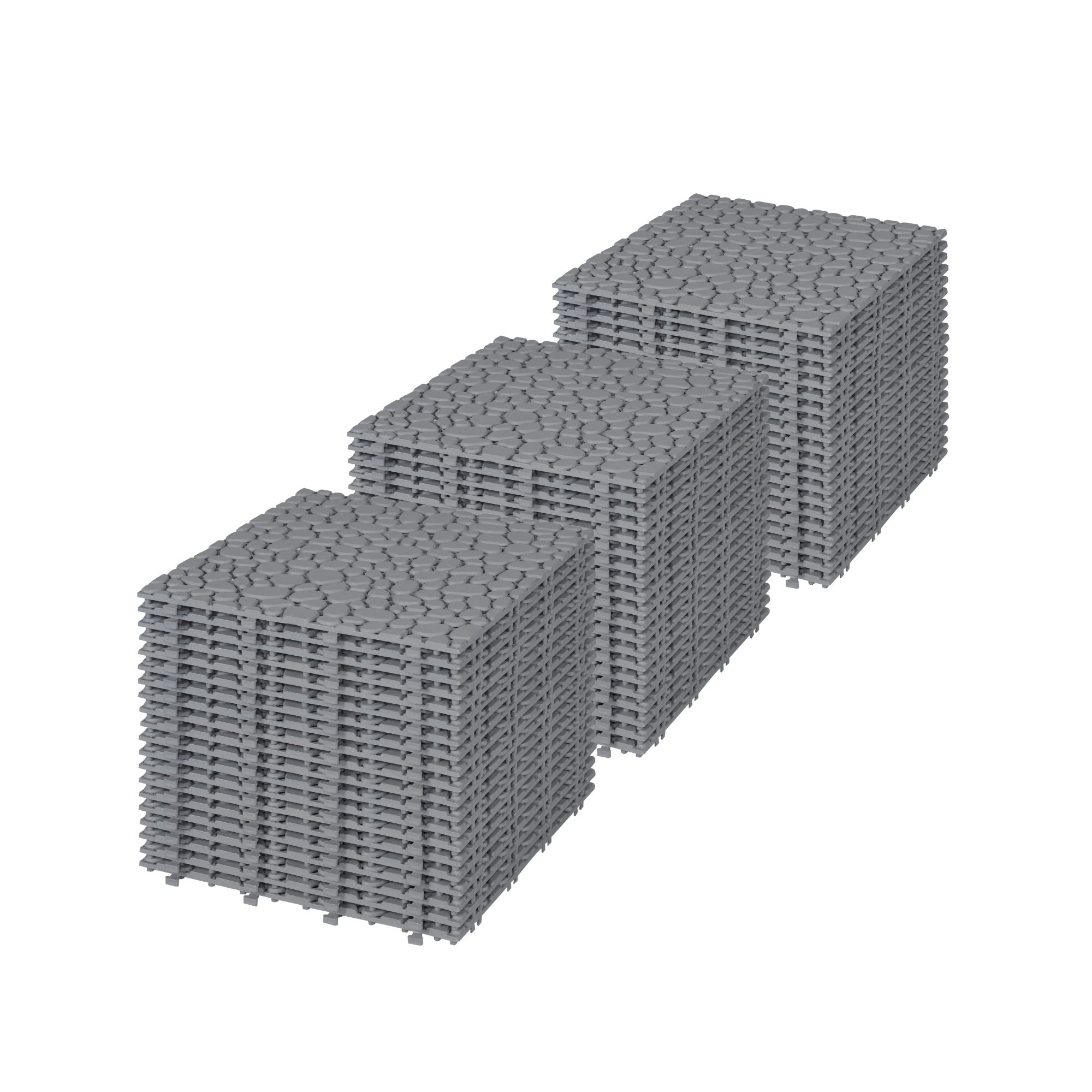 Interlocking Deck Tiles Plastic Waterproof Outdoor All Weather Anti-Slip Bathroom Shower Balcony Porch Strong Weight Capacity Upto 440 Lbs, Pebble Stone Pattern Pack Of 60 - Gray