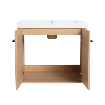 Bathroom Vanity Set With Resin Countertop Sink, 2 Doors - Oak