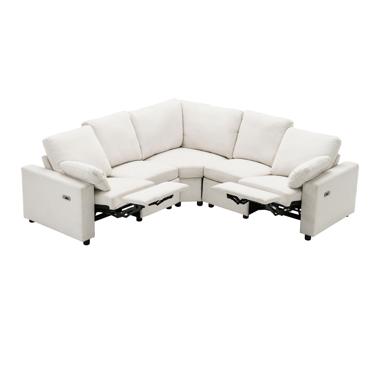 Power Recliner Sectional Sofa Home Theater Reclining Sofa With Two USB Ports, Two Storage Drawers For Living Room - Beige