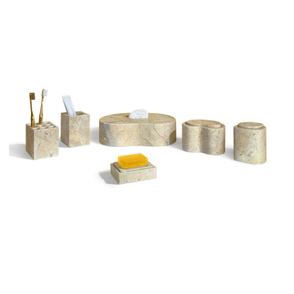 Marble Bathroom Accessories Set, Natural Stone - Beige / Gold / Beige / Yellow
