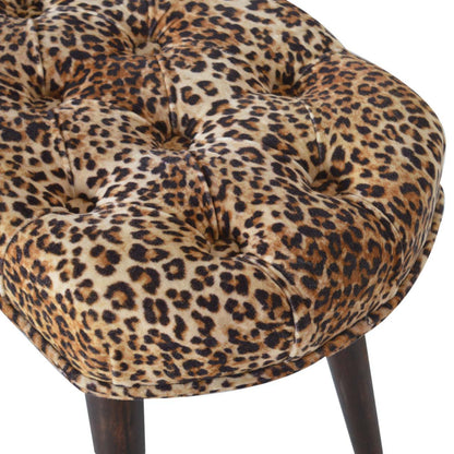Leopard Print Deep Button Bench - Walnut