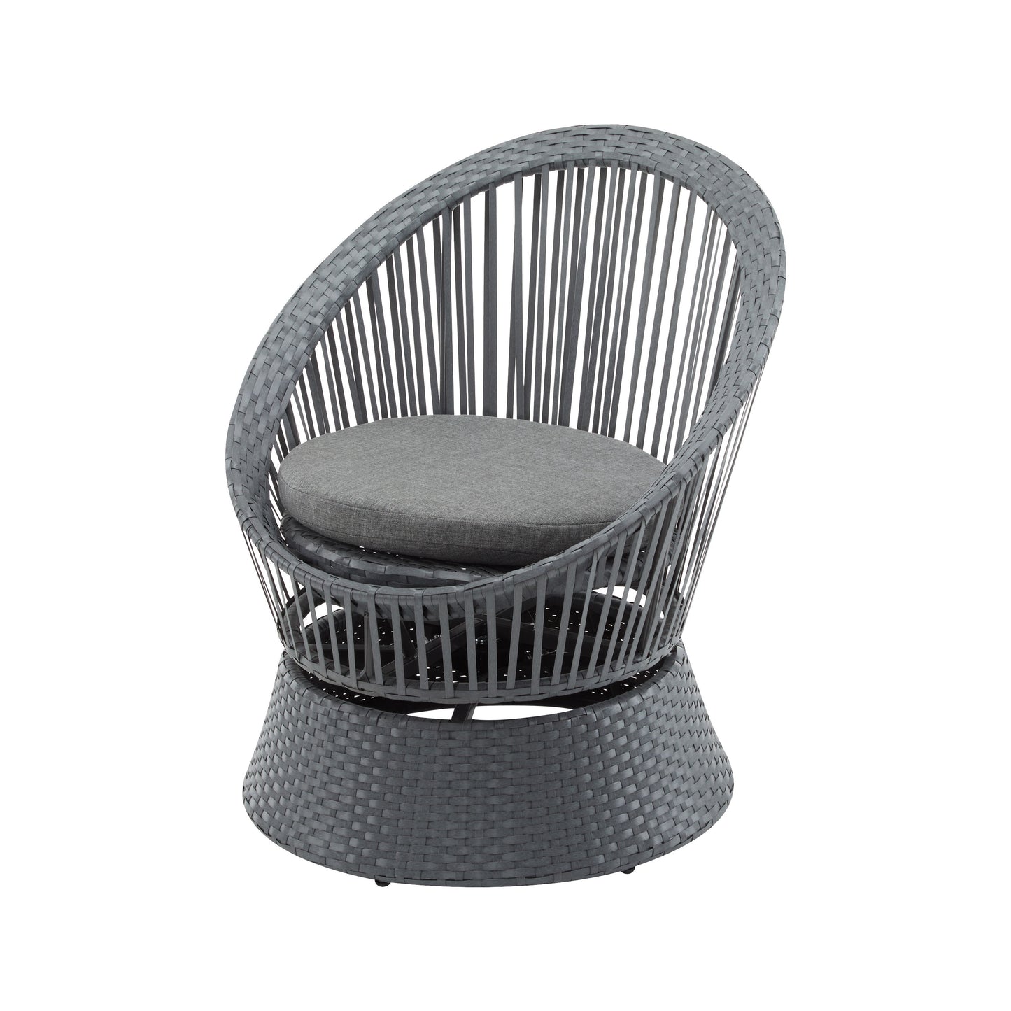 Modern Swivel Wicker Lounge Chair With Pe Rattan And Iron Frame, Round Design - Gray