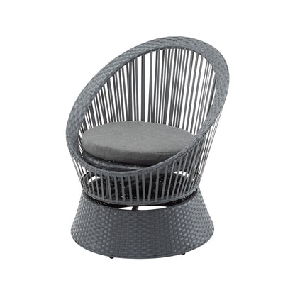Modern Swivel Wicker Lounge Chair With Pe Rattan And Iron Frame, Round Design - Gray
