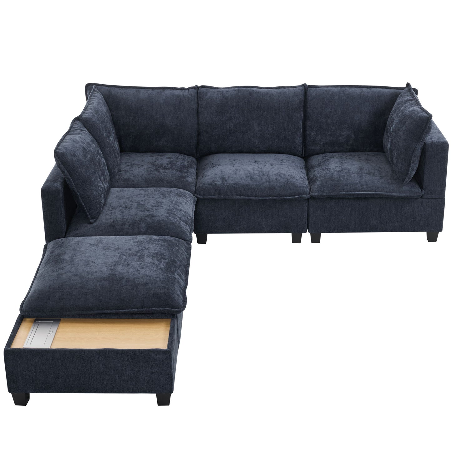 U - Shaped Sectional Sofa Modular Sofa Couch With A Movable Ottoman, A Coffee Table With Hidden Charging Devices For Living Room - Blue