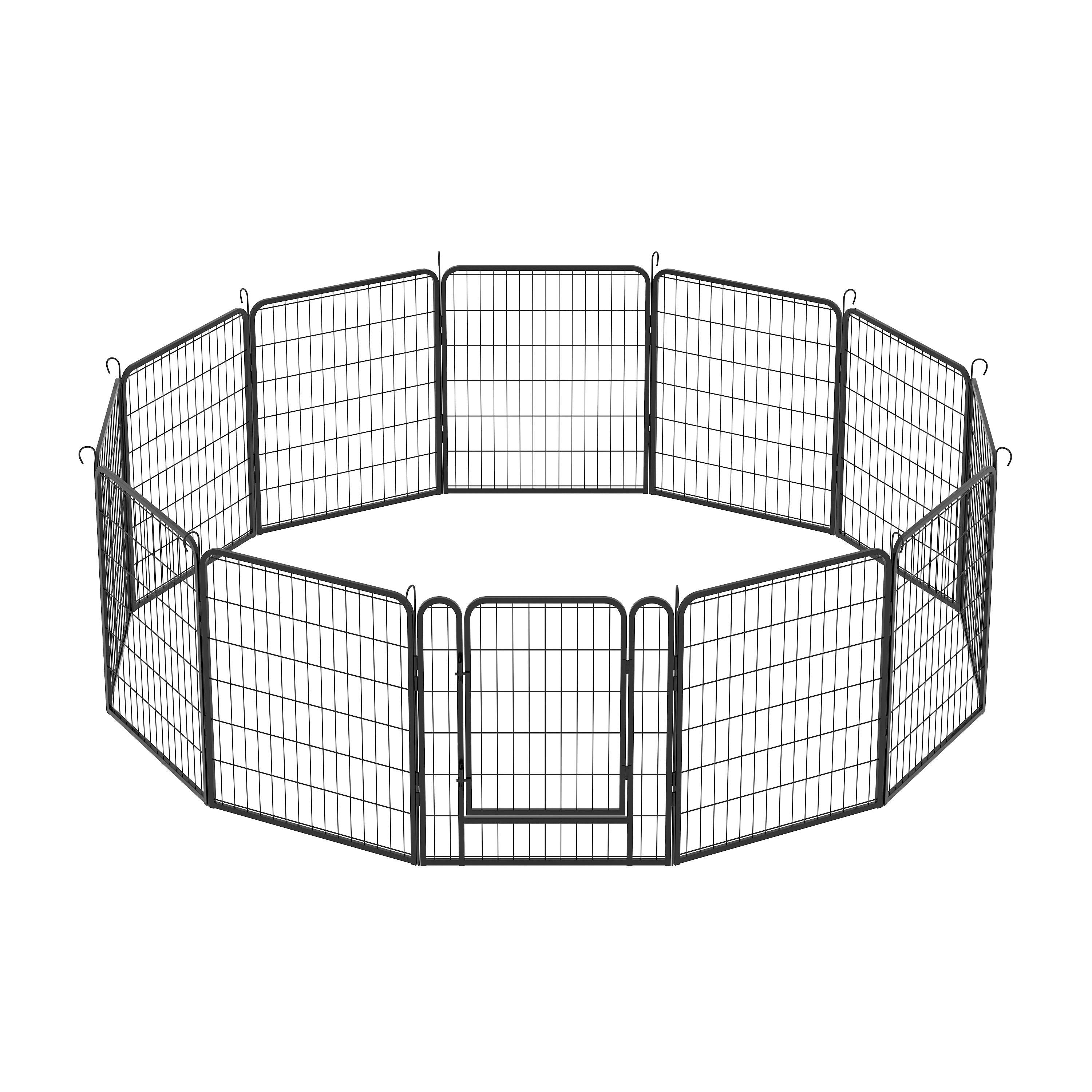 12 Panels Heavy Duty Metal Playpen With Door, Dog Fence Pet Exercise Pen For Outdoor - Black