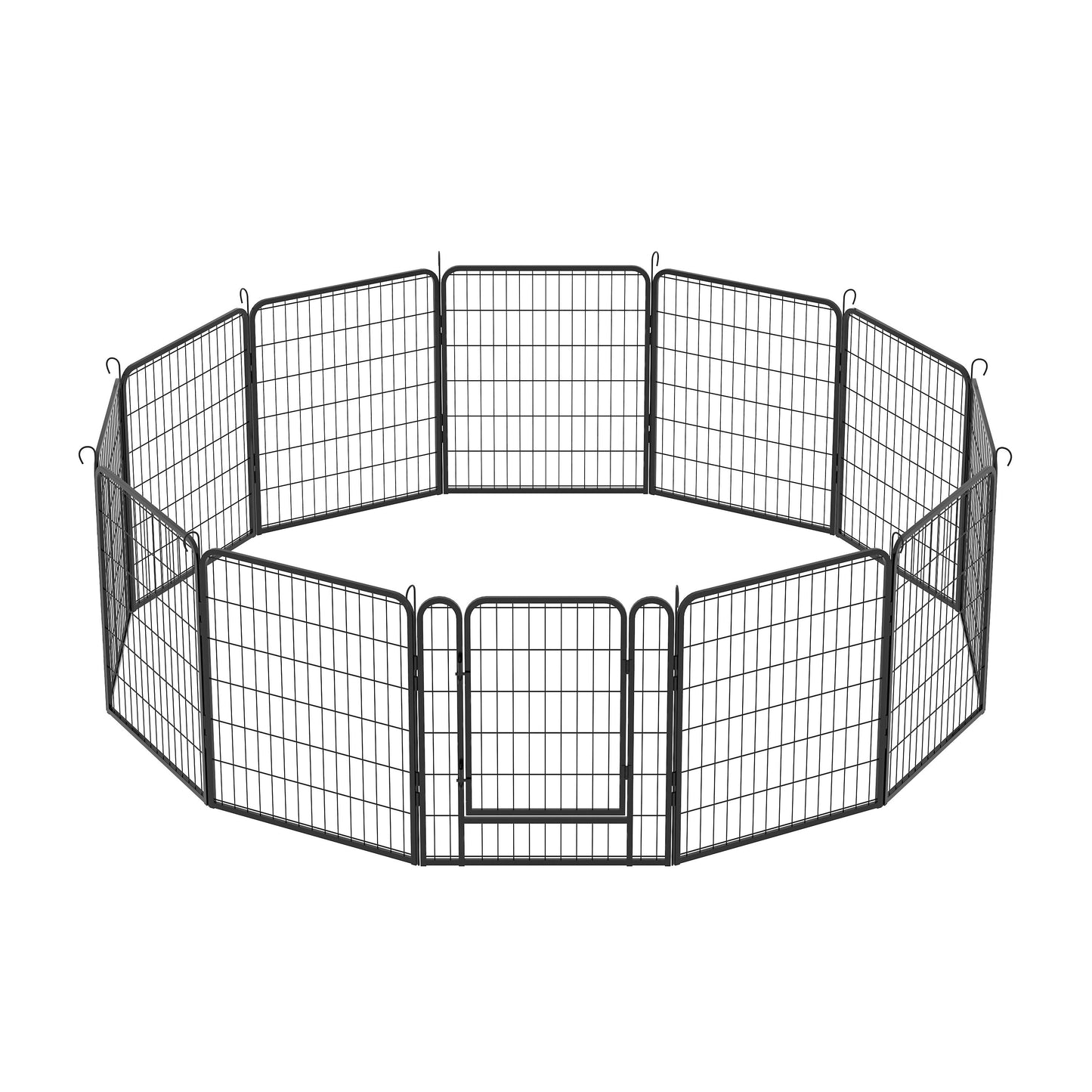 12 Panels Heavy Duty Metal Playpen With Door, Dog Fence Pet Exercise Pen For Outdoor - Black