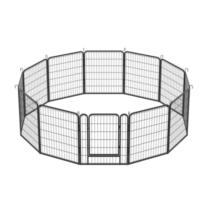 12 Panels Heavy Duty Metal Playpen With Door, Dog Fence Pet Exercise Pen For Outdoor - Black