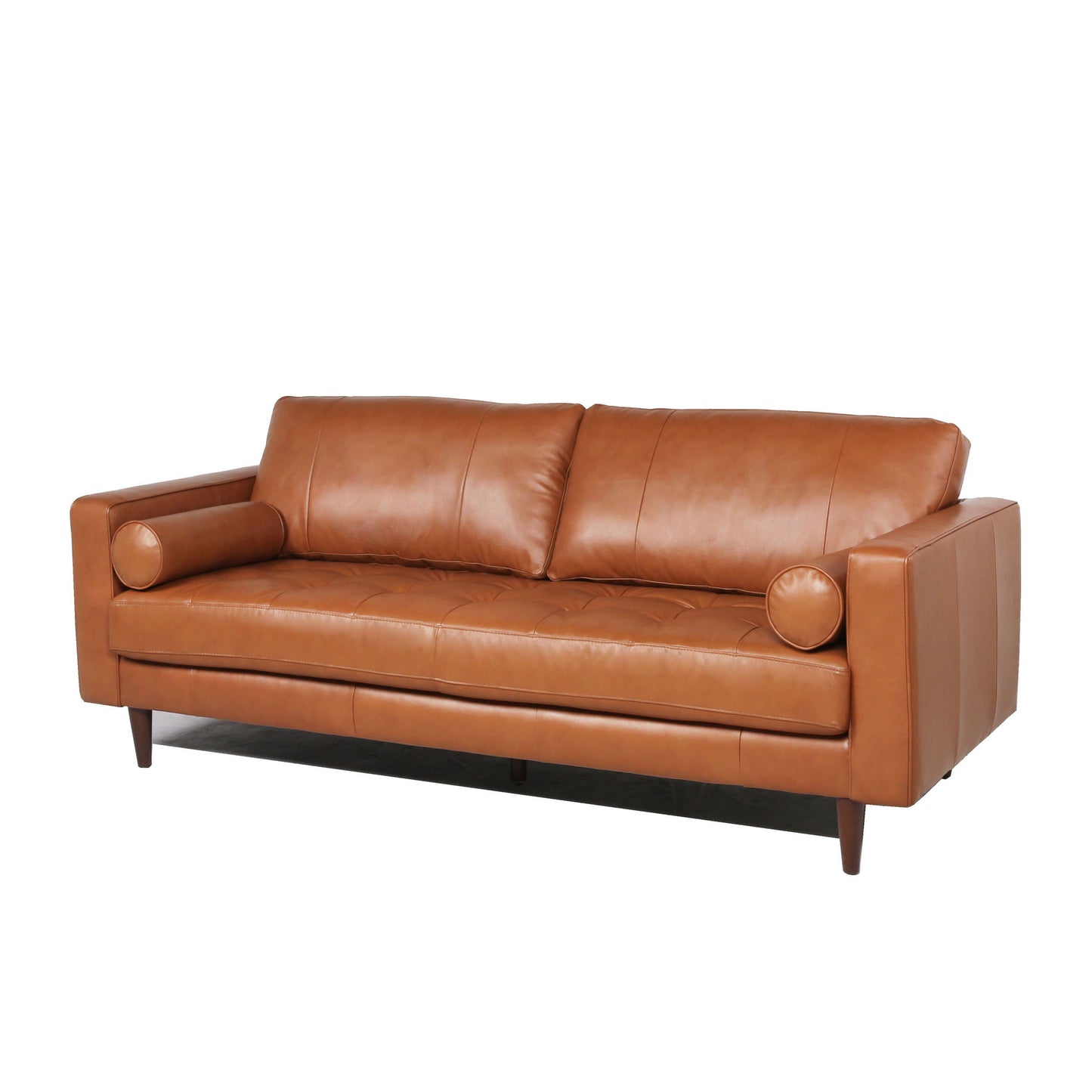 Mid-Century Tufted Leather Sofa - Cognac