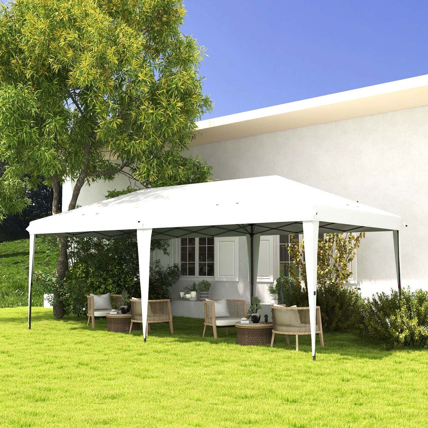 Outsunny - 10' x 19.2' Pop Up Canopy Tent, Heavy Duty Tent For Parties, Outdoor Instant Gazebo Sun Shade Shelter With Carry Bag For Catering, Events, Wedding, Backyard Bbq - White