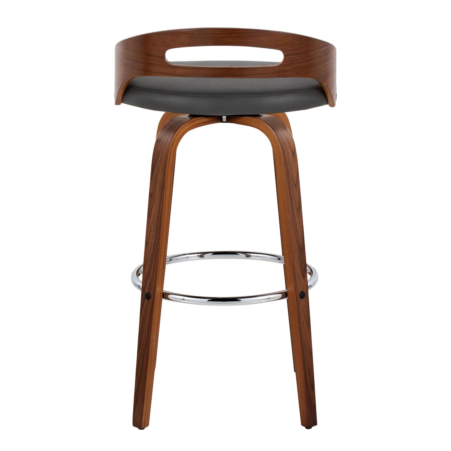 Cassis - Mid-Century Modern Fixed Height Barstool With Swivel With Round Footrest (Set of 2) - Walnut / Gray