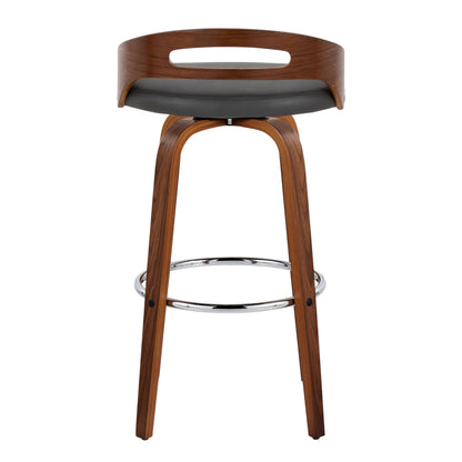 Cassis - Mid-Century Modern Fixed Height Barstool With Swivel With Round Footrest (Set of 2) - Walnut / Gray
