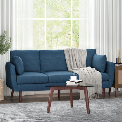 Diaphanous - Upholstered 3 Seater Sofa With 2 Accent Pillows And Wood Legs - Navy Blue