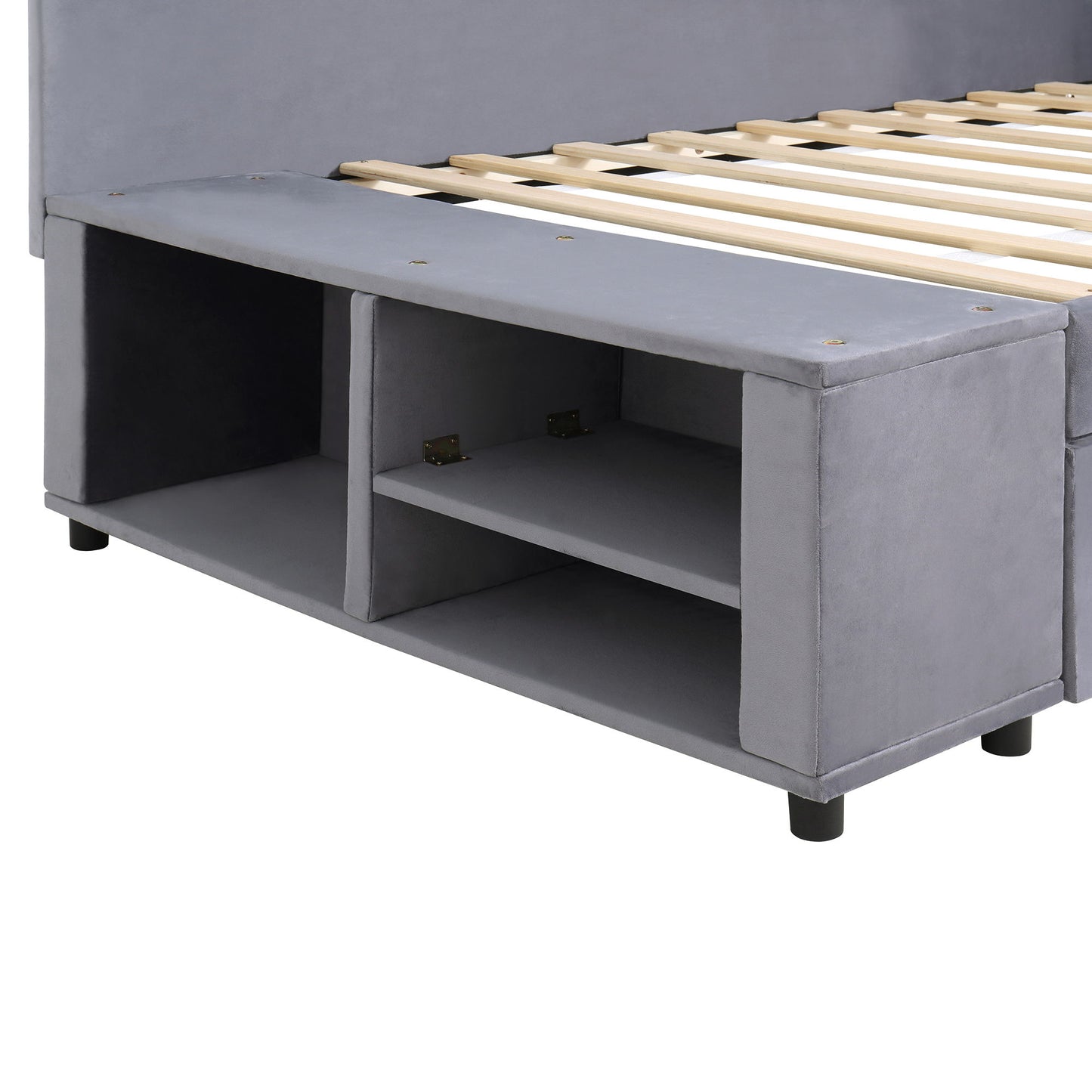 Twin L Shaped Upholstered Platform Bed With Storage Drawers - Gray