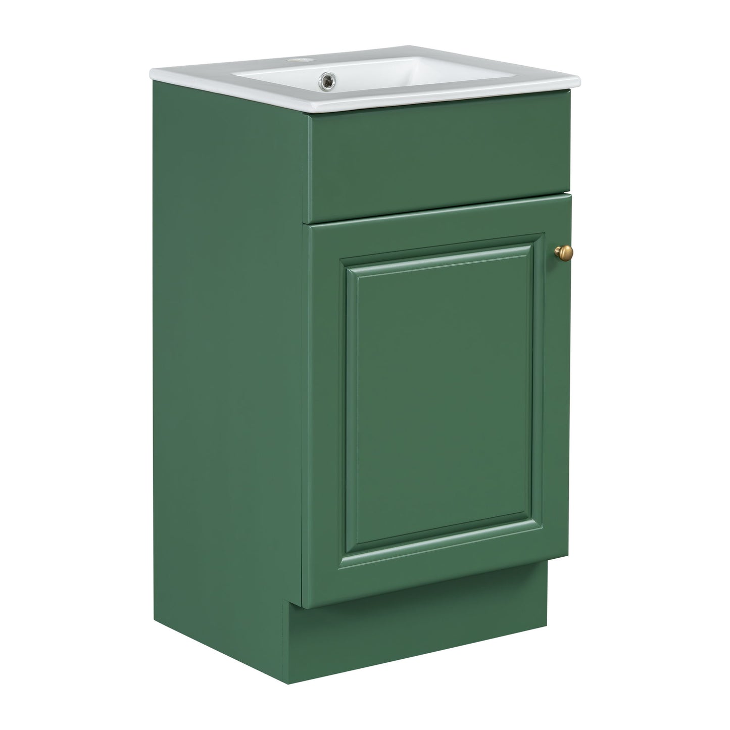 18" Bathroom Vanity With Sink, & Ceramic Cabinet With Adjustable Shelf - Green