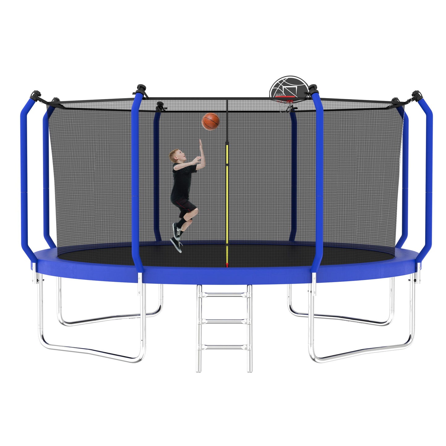 168.11" Trampoline With Basketball Hoop, Astm Approved Reinforced Type Outdoor Trampoline With Enclosure Net - Blue