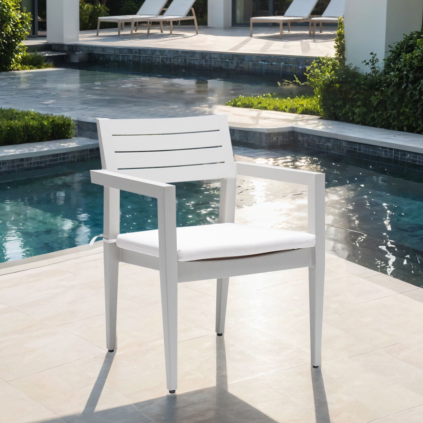 Outdoor Patio Stationary Dining Chairs With Outdoo Grade Sunbrella Fabric Cushions, Tapered Feet (Set of 4) - Grayish