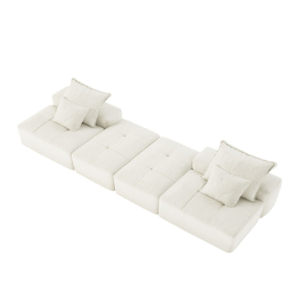Modern Oversized Modular Sectional Sofa With 2 Ottoman And 2 Seat, Sparkling Chenille Fabric Soft Cushion Sofa With 4 Pillows, 4 Pieces Diy Combination Tufted Sofa, No Assembly Required - Beige