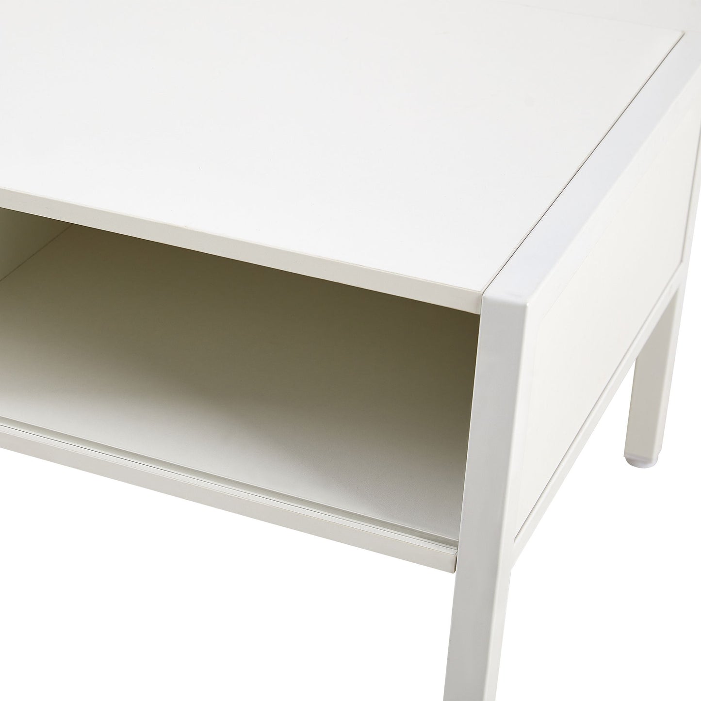 40.16" Rattan Coffee Table, Sliding Door For Storage, Metal Legs, Modern Table For Living Room - White