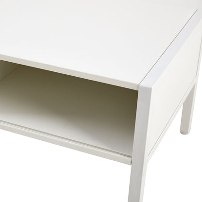 40.16" Rattan Coffee Table, Sliding Door For Storage, Metal Legs, Modern Table For Living Room - White