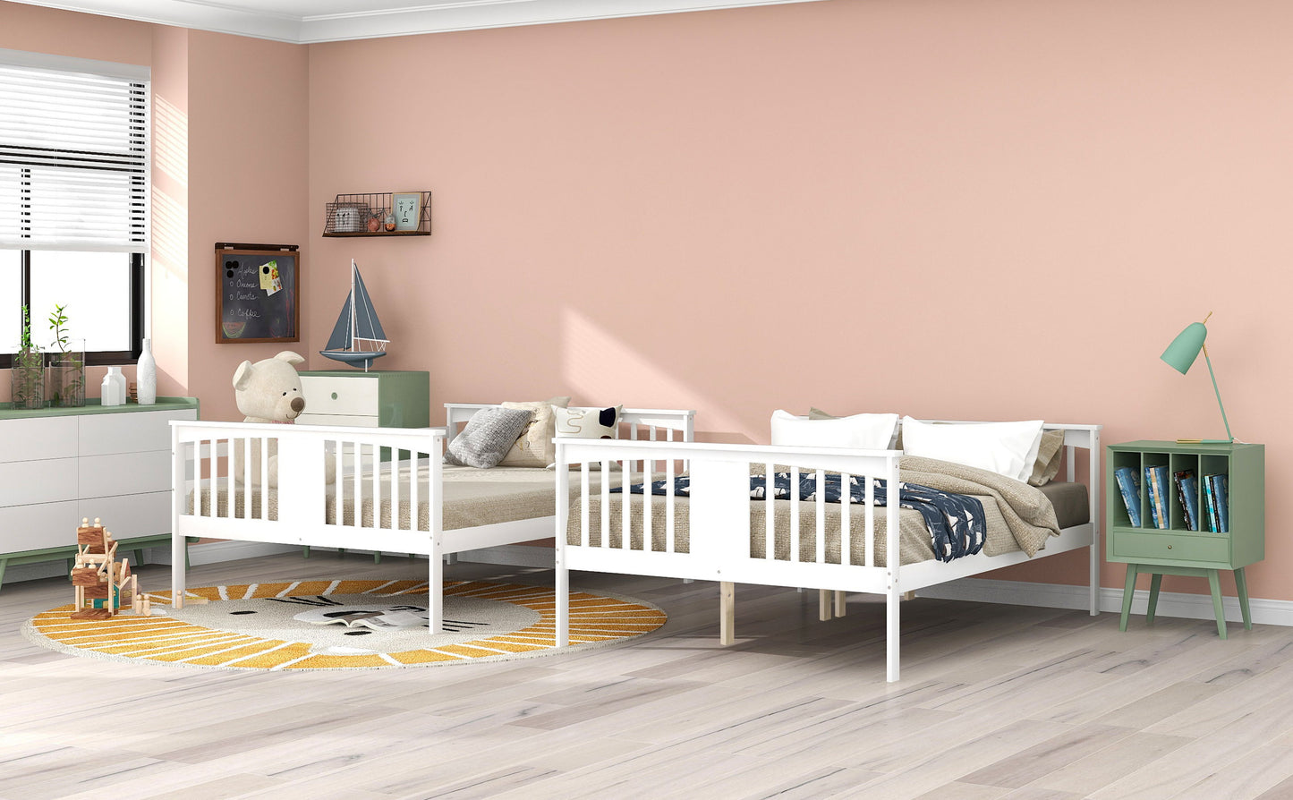 Full Over Full Bunk Bed With Ladder For Bedroom - White