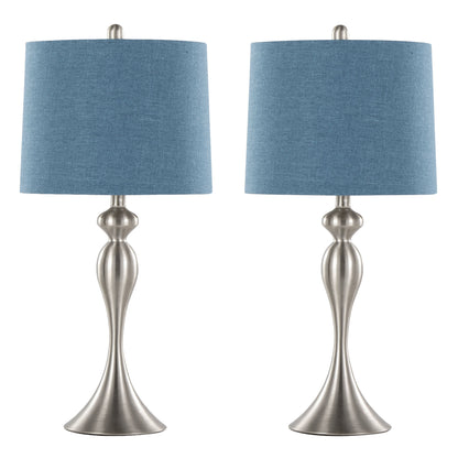 Ashland - Contemporary Table Lamp (Set of 2) - Nickel / Moroccan Blue Slub