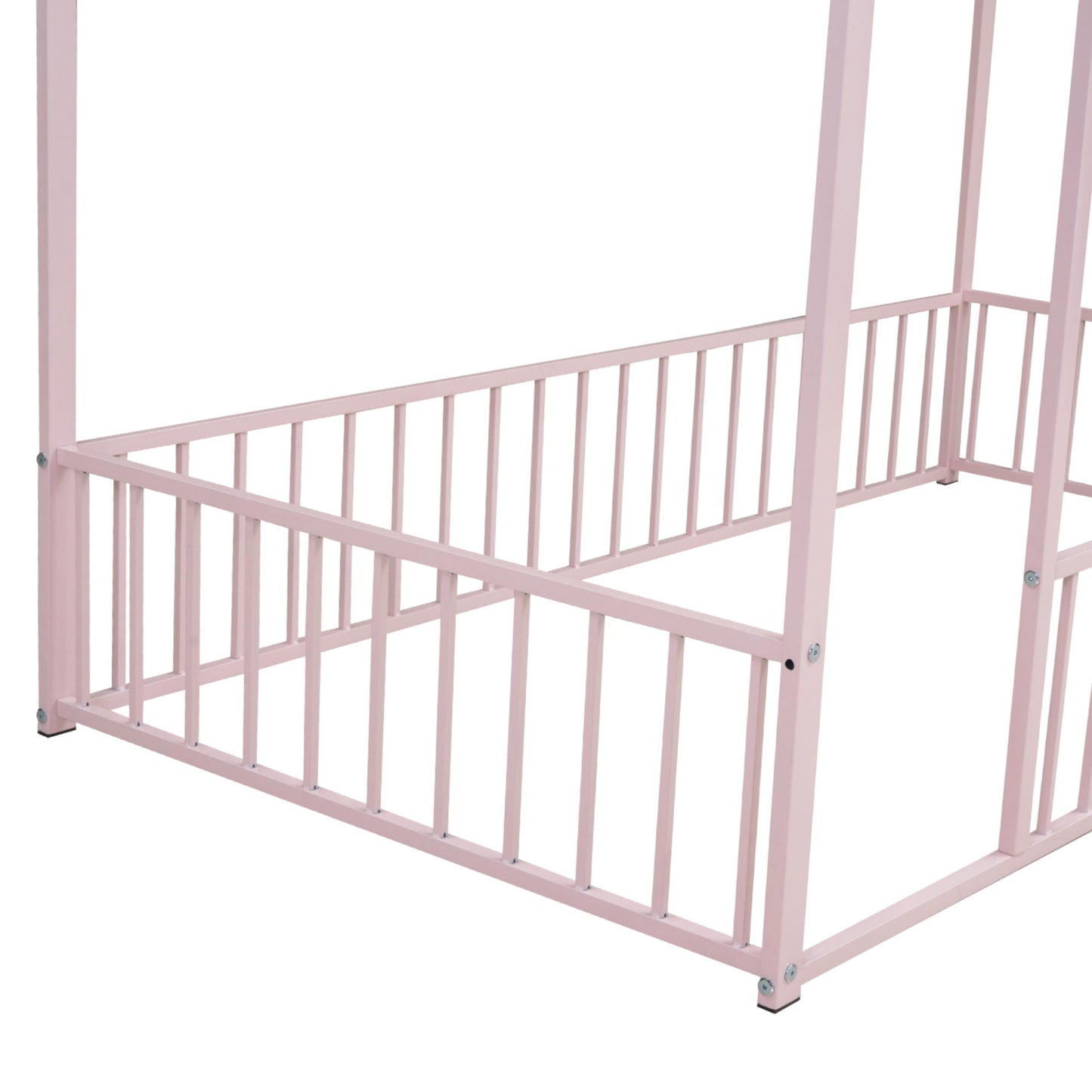 Twin Size Bed House Bed Frame With Fence - Pink