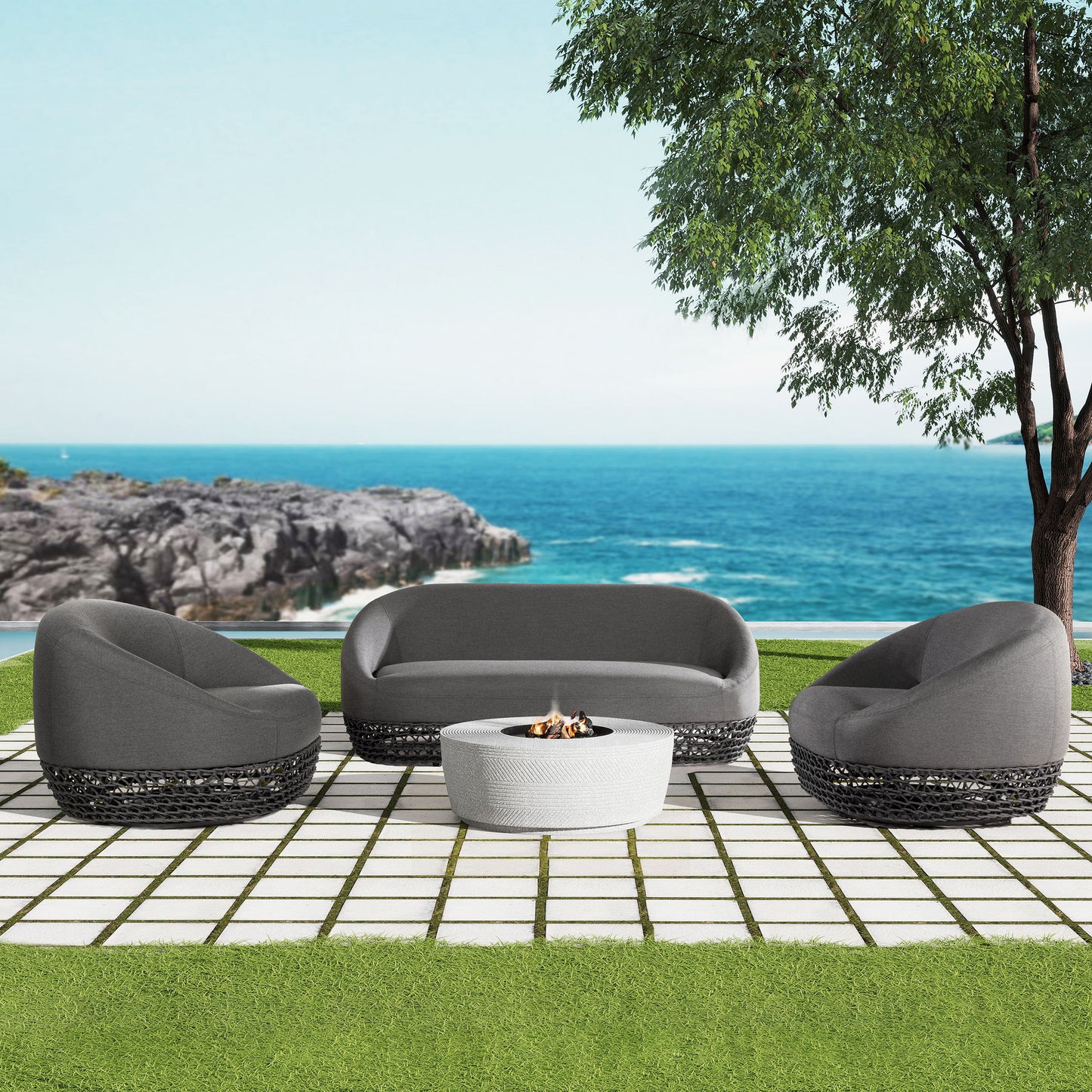 Willow - Upholstered Patio Deep Seating Sofa - Graphite Gray / Black